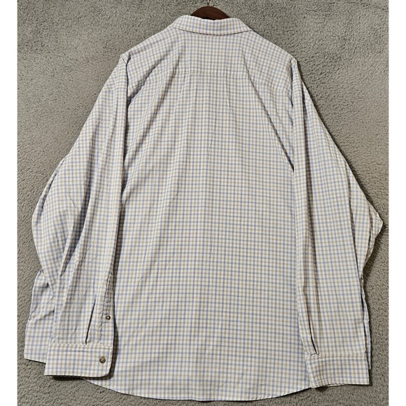 Poncho Western Button Down Fishing Shirt 3XL Blue White Brown Plaid Long Sleeve - Picture 3 of 8